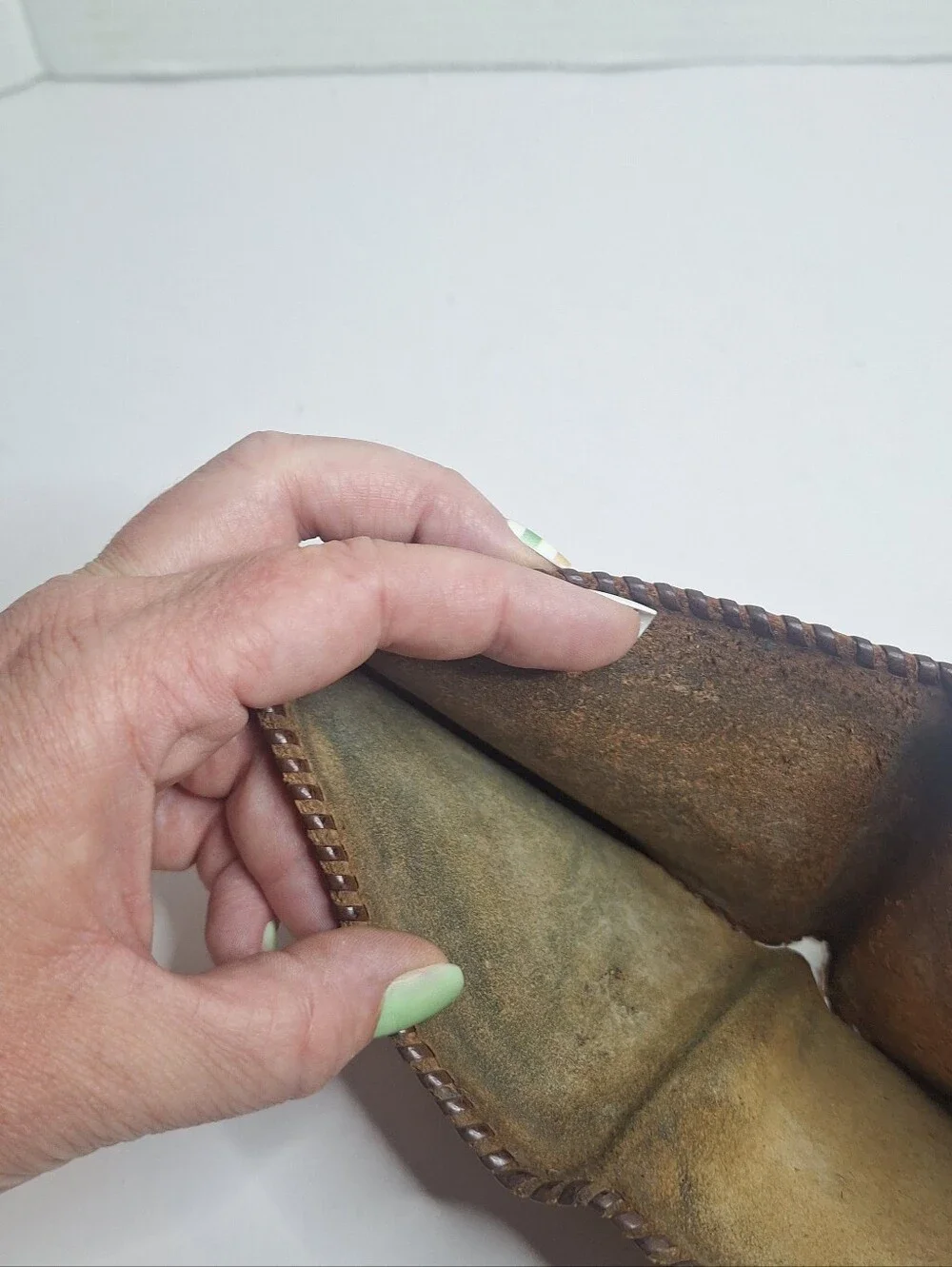 VTG Tooled Leather Wallet Mens Brown Bifold Floral Embossed Western Braided Edge